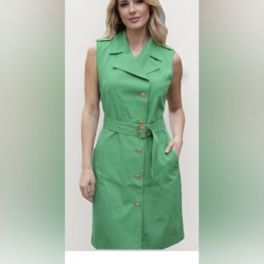 G by Giuliana Black Labe Women'sl Belted Trench Dress w/Pockets Size M Green New